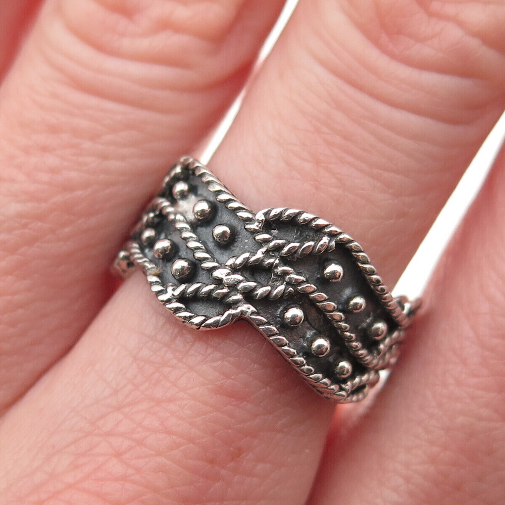 Charles Winston Sterling Silver Vintage Modernist Beaded Oxidized Ring Size 6.75